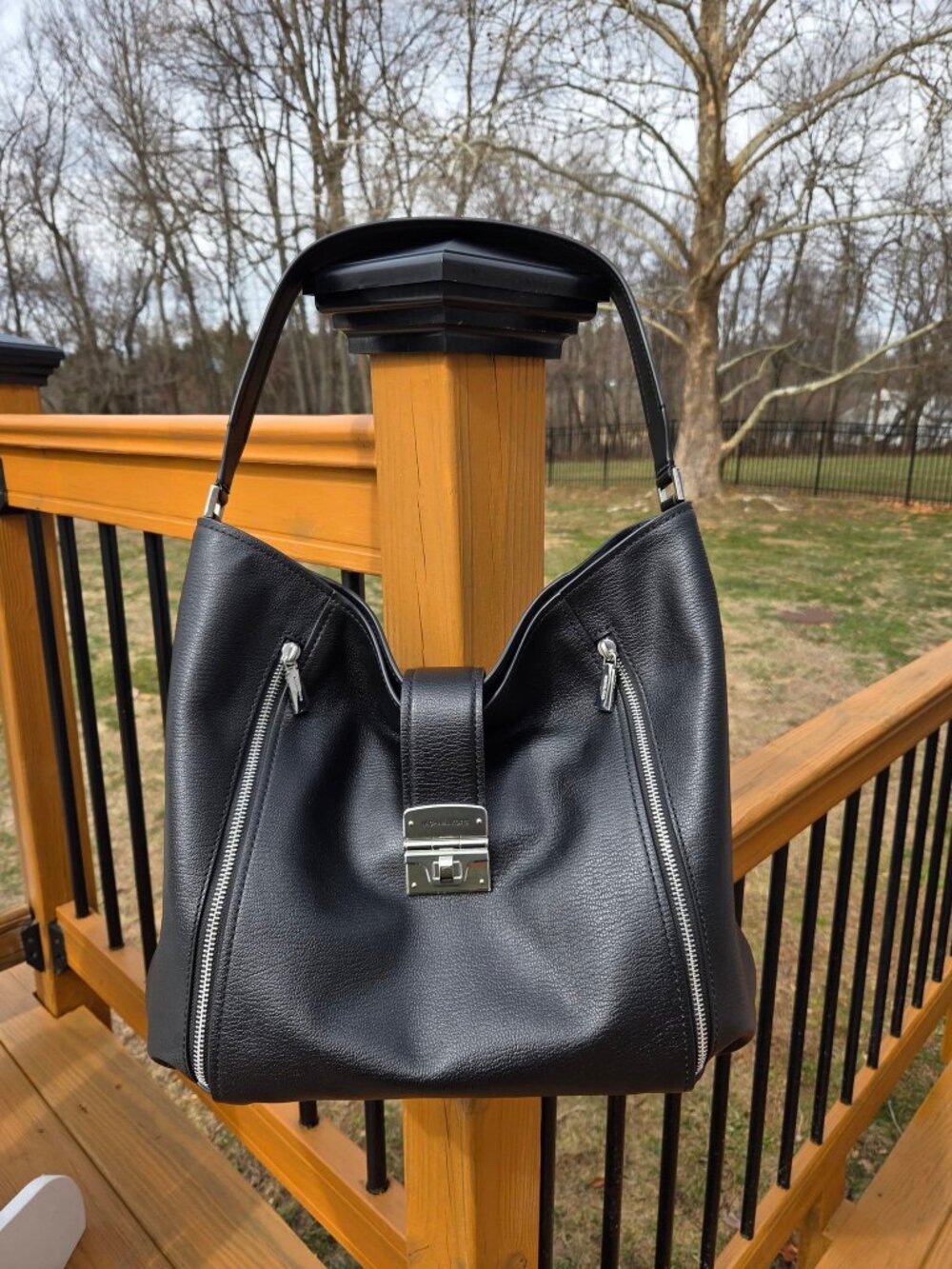 Michael Kors Addie Large Black Leather Hobo Shoulder Bag